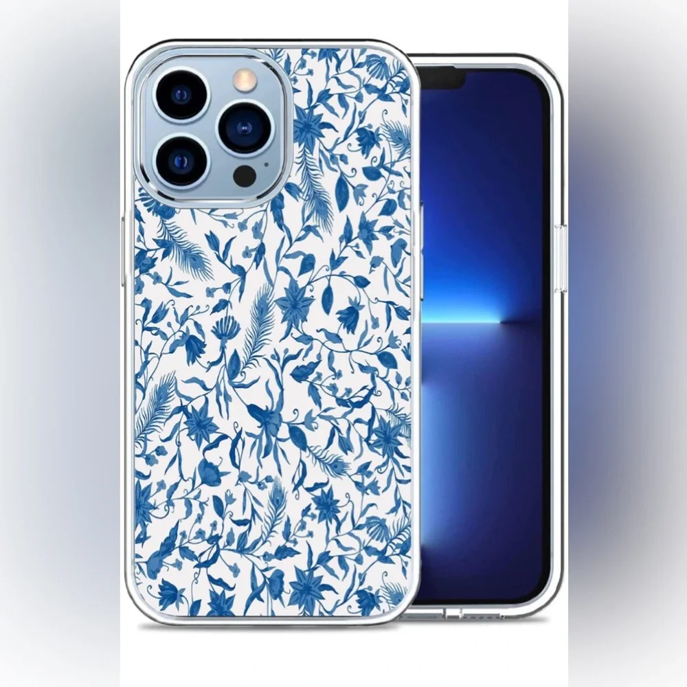 New FESTAS Foral Blue Watercolor Flowers Clear iPhone 13 Pro Case,